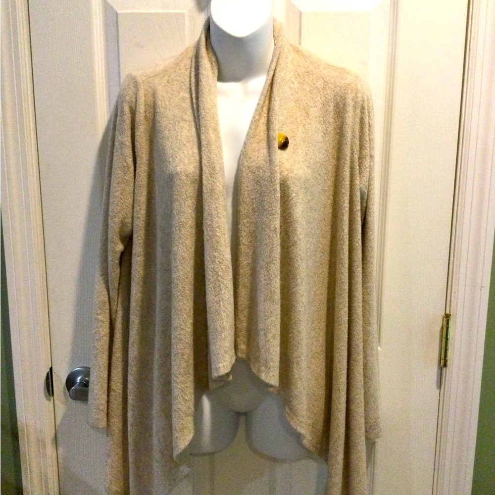 Bobeau One-Button Cream Fuzzy Fleece Wrap Cardigan size S